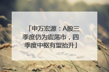 申万宏源：A股三季度仍为震荡市，四季度中枢有望抬升