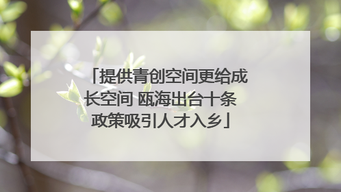 提供青创空间更给成长空间 瓯海出台十条政策吸引人才入乡